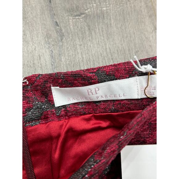 NWT Rachel Parcell Womens Red Metallic Floral Hi-Low Fit & Flare Skirt Size 6 - Picture 5 of 11